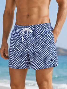 Retromarine New York Blue White Geometric Swim Trunks NWT Size Small
